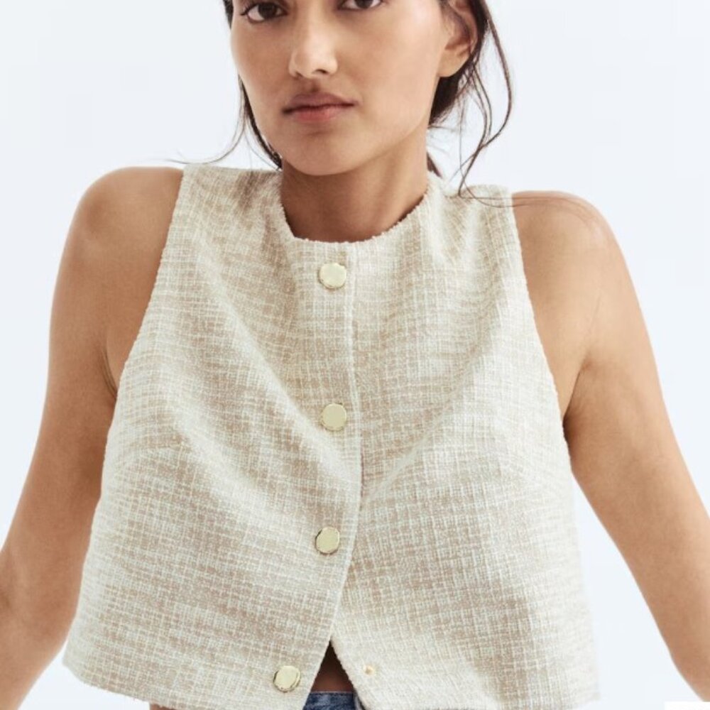 H &M Textured jersey waistcoat - Light beige melange